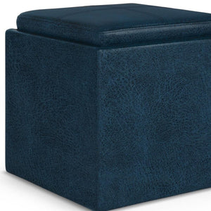HomeRoots 17" Blue Upholstered Storage Ottoman - Versatile Footrest, Extra Seating, and Hidden Storage Solution! 640162