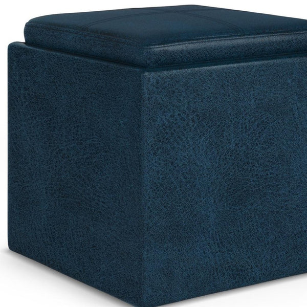 HomeRoots 17" Blue Upholstered Storage Ottoman - Versatile Footrest, Extra Seating, and Hidden Storage Solution! 640162