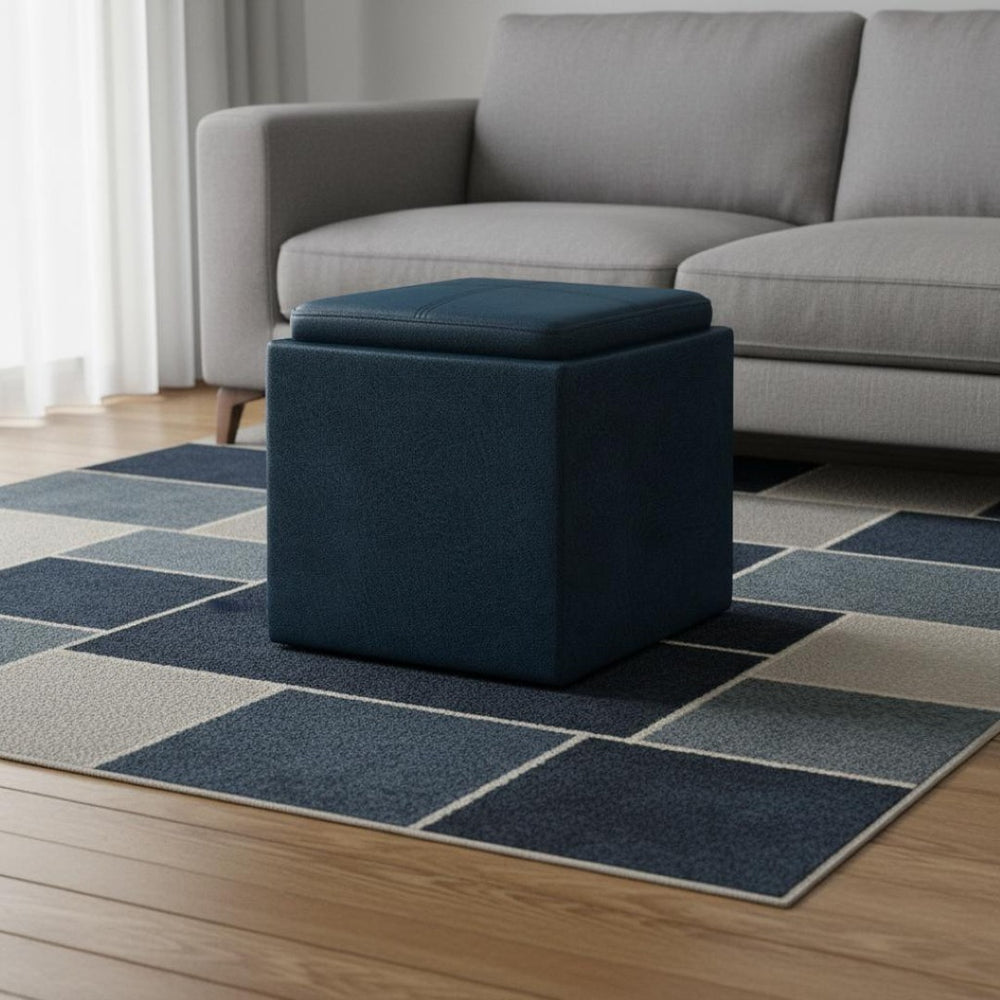 HomeRoots 17" Blue Upholstered Storage Ottoman - Versatile Footrest, Extra Seating, and Hidden Storage Solution! 640162
