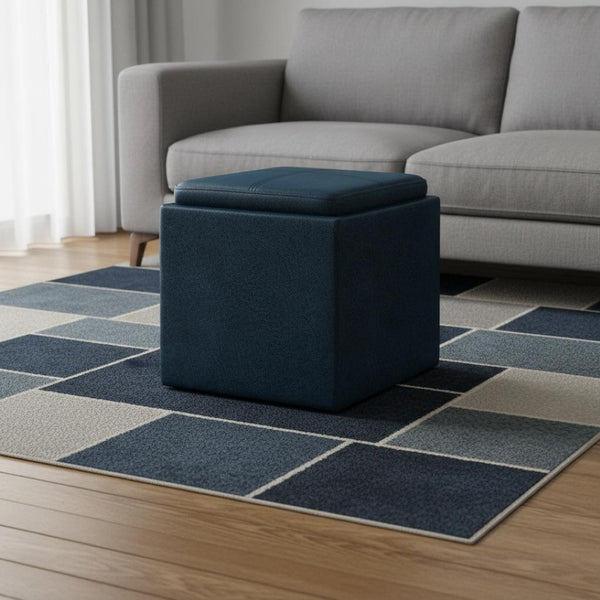 HomeRoots 17" Blue Upholstered Storage Ottoman - Versatile Footrest, Extra Seating, and Hidden Storage Solution! 640162