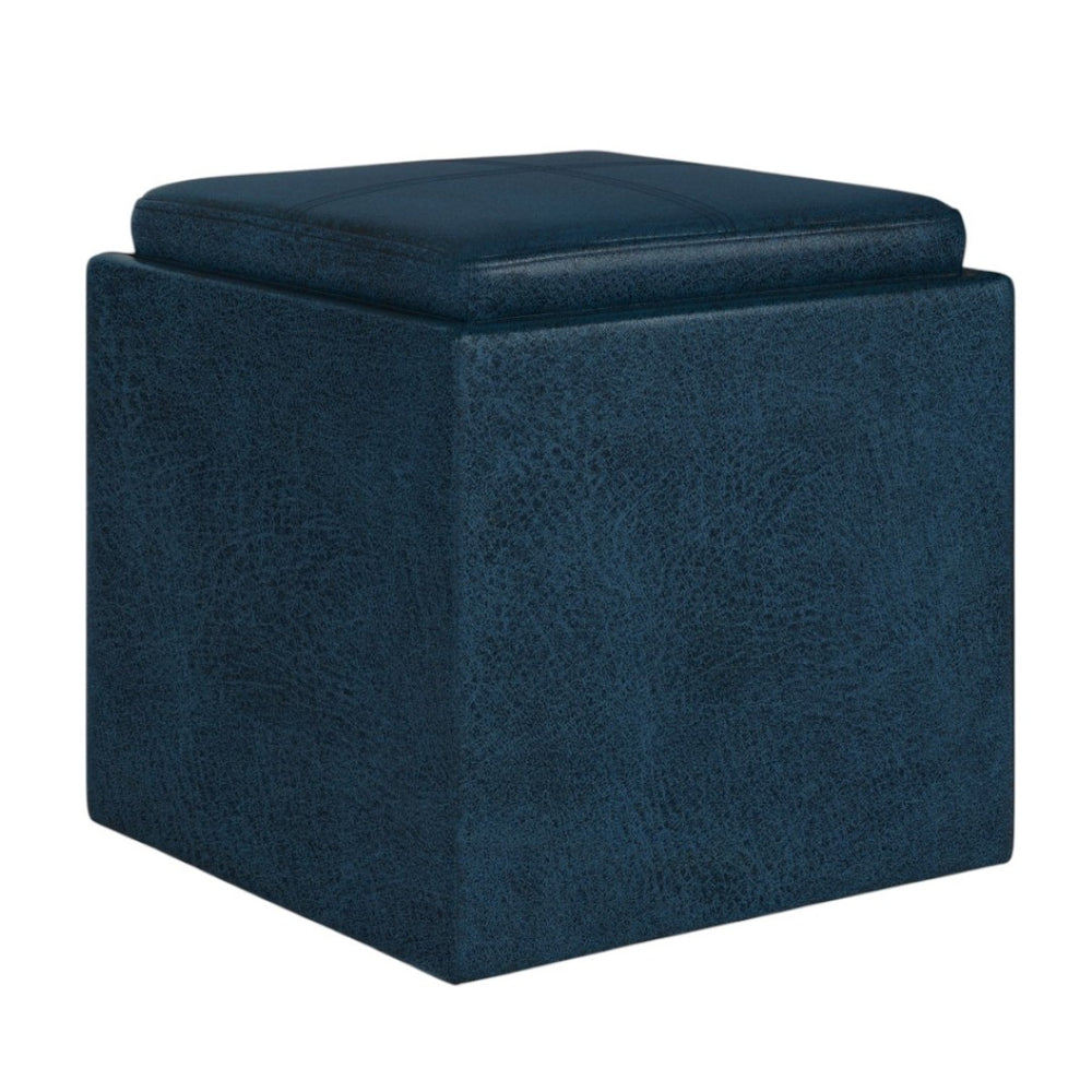 HomeRoots 17" Blue Upholstered Storage Ottoman - Versatile Footrest, Extra Seating, and Hidden Storage Solution! 640162