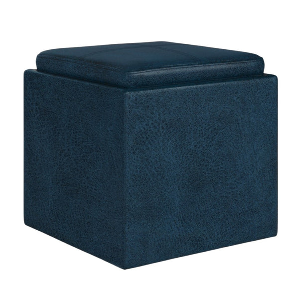 HomeRoots 17" Blue Upholstered Storage Ottoman - Versatile Footrest, Extra Seating, and Hidden Storage Solution! 640162