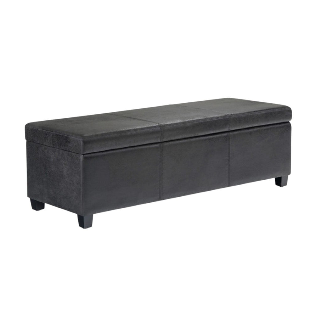 HomeRoots 48" Stylish Dark Brown and Black Upholstered Storage Ottoman - Versatile Seating and Hidden Storage! 640164