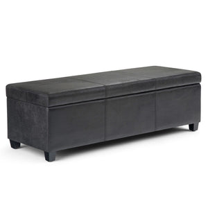 HomeRoots 48" Stylish Dark Brown and Black Upholstered Storage Ottoman - Versatile Seating and Hidden Storage! 640164