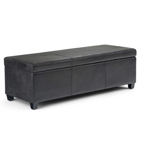 HomeRoots 48" Stylish Dark Brown and Black Upholstered Storage Ottoman - Versatile Seating and Hidden Storage! 640164