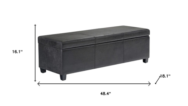 HomeRoots 48" Stylish Dark Brown and Black Upholstered Storage Ottoman - Versatile Seating and Hidden Storage! 640164