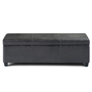 HomeRoots 48" Stylish Dark Brown and Black Upholstered Storage Ottoman - Versatile Seating and Hidden Storage! 640164
