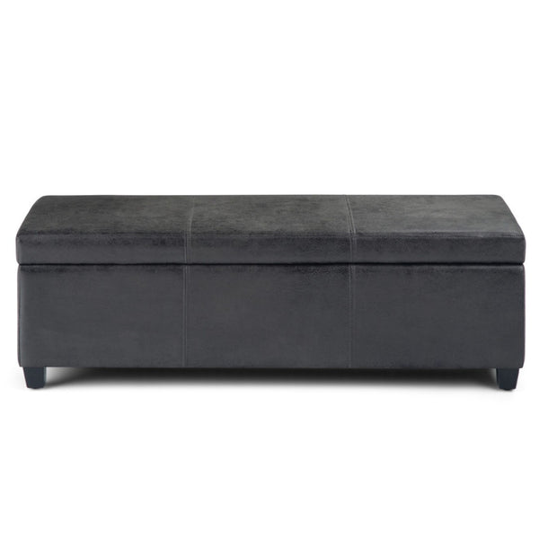 HomeRoots 48" Stylish Dark Brown and Black Upholstered Storage Ottoman - Versatile Seating and Hidden Storage! 640164