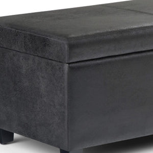 HomeRoots 48" Stylish Dark Brown and Black Upholstered Storage Ottoman - Versatile Seating and Hidden Storage! 640164