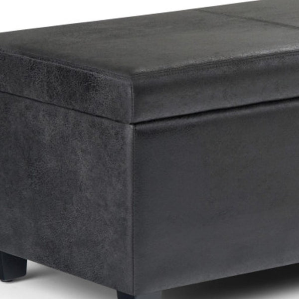HomeRoots 48" Stylish Dark Brown and Black Upholstered Storage Ottoman - Versatile Seating and Hidden Storage! 640164
