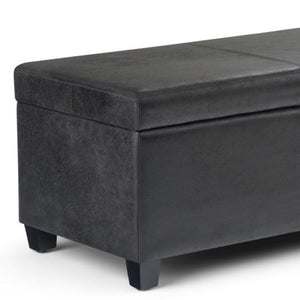 HomeRoots 48" Stylish Dark Brown and Black Upholstered Storage Ottoman - Versatile Seating and Hidden Storage! 640164