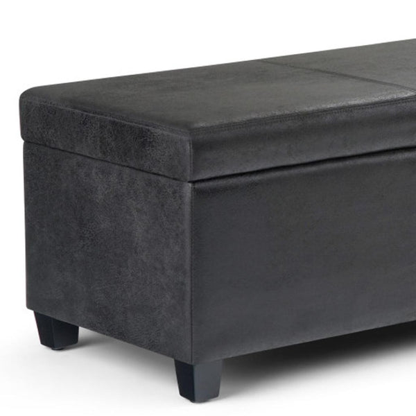 HomeRoots 48" Stylish Dark Brown and Black Upholstered Storage Ottoman - Versatile Seating and Hidden Storage! 640164