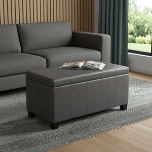HomeRoots 36" Stylish Dark Brown & Gray Upholstered Storage Ottoman – Versatile Footrest, Seating & Organizer 640166
