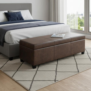 HomeRoots 48" Stylish Dark Brown Upholstery Storage Ottoman - Versatile Seating, Footrest & Hidden Storage Solution 640167