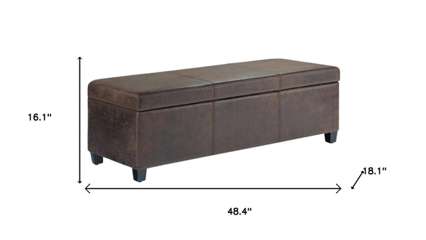 HomeRoots 48" Stylish Dark Brown Upholstery Storage Ottoman - Versatile Seating, Footrest & Hidden Storage Solution 640167