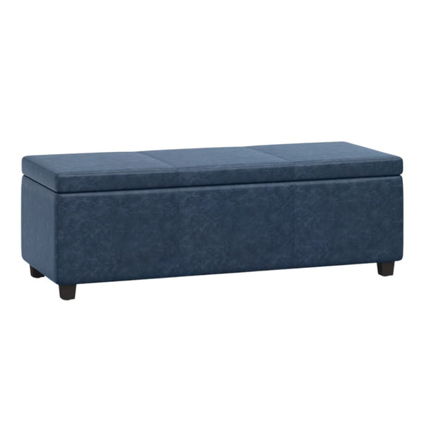 HomeRoots 48" Stylish Dark Brown & Denim Blue Upholstered Storage Ottoman - Multi-Functional Seating & Décor 640170
