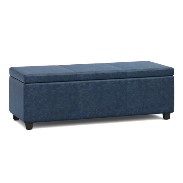 HomeRoots 48" Stylish Dark Brown & Denim Blue Upholstered Storage Ottoman - Multi-Functional Seating & Décor 640170