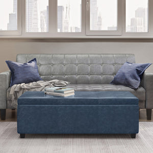 HomeRoots 48" Stylish Dark Brown & Denim Blue Upholstered Storage Ottoman - Multi-Functional Seating & Décor 640170