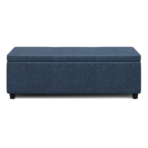 HomeRoots 48" Stylish Dark Brown & Denim Blue Upholstered Storage Ottoman - Multi-Functional Seating & Décor 640170