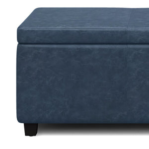 HomeRoots 48" Stylish Dark Brown & Denim Blue Upholstered Storage Ottoman - Multi-Functional Seating & Décor 640170