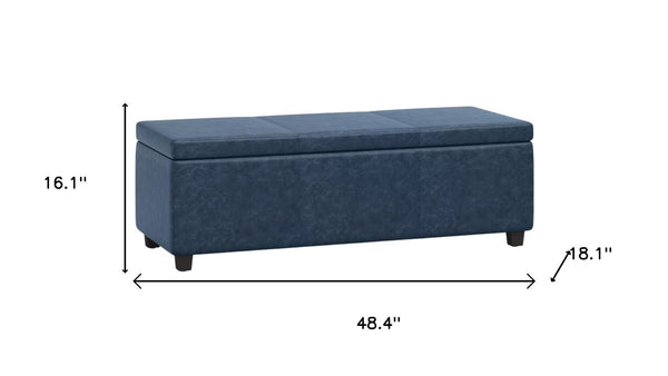 HomeRoots 48" Stylish Dark Brown & Denim Blue Upholstered Storage Ottoman - Multi-Functional Seating & Décor 640170