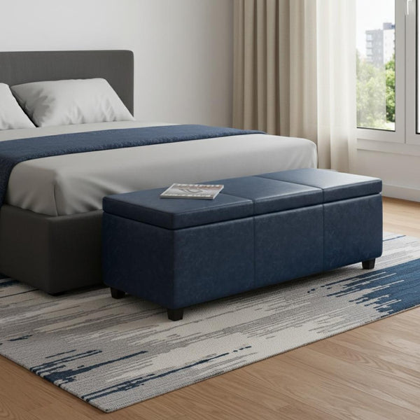 HomeRoots 48" Stylish Dark Brown & Denim Blue Upholstered Storage Ottoman - Multi-Functional Seating & Décor 640170