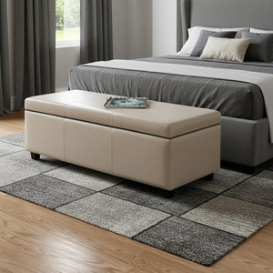 HomeRoots 48" Elegant Dark Brown & Cream Upholstery Storage Ottoman – Stylish Multi-Functional Seating Solution 640171
