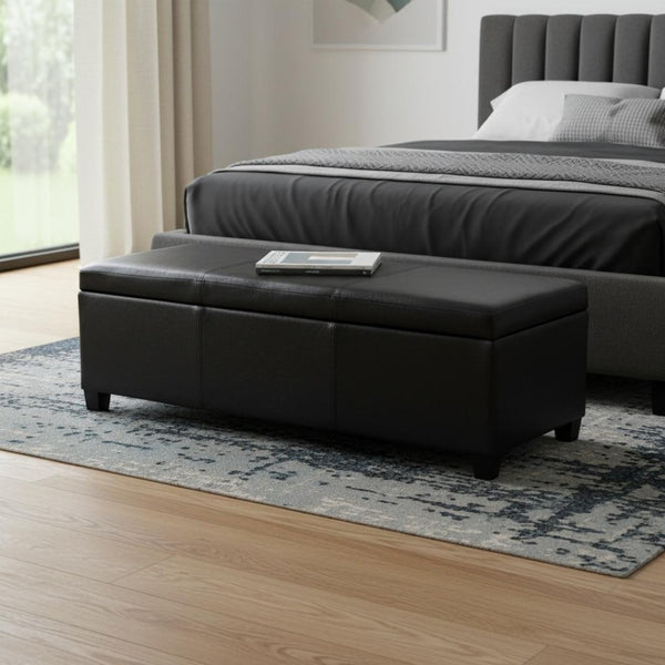 HomeRoots 48" Stylish Dark Brown & Black Upholstery Storage Ottoman - Versatile Seating, Footrest & Table 640172