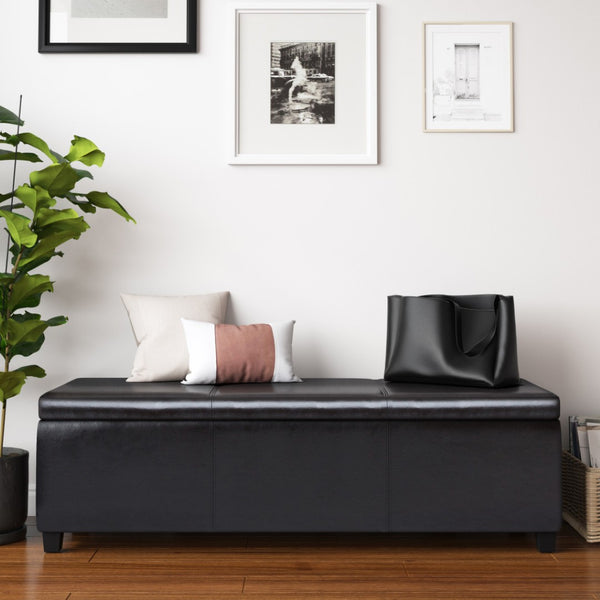 HomeRoots 54" Stylish Dark Brown Upholstery Storage Ottoman – Versatile Seating & Hidden Compartment for Tidy Spaces 640174