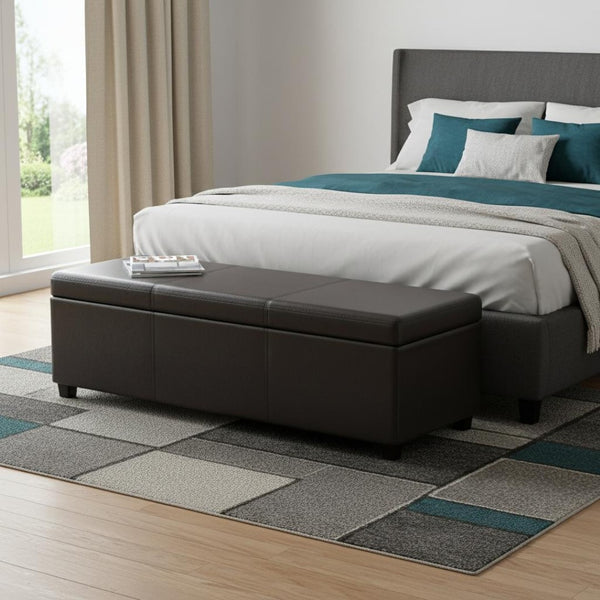HomeRoots 54" Stylish Dark Brown Upholstery Storage Ottoman – Versatile Seating & Hidden Compartment for Tidy Spaces 640174
