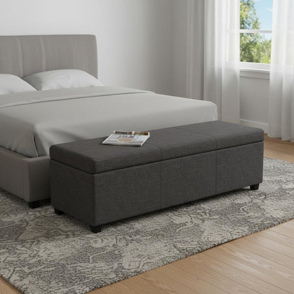 HomeRoots 54" Elegant Dark Brown and Slate Gray Upholstered Storage Ottoman - Multi-Functional Seating Solution 640175