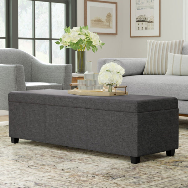 HomeRoots 54" Elegant Dark Brown and Slate Gray Upholstered Storage Ottoman - Multi-Functional Seating Solution 640175