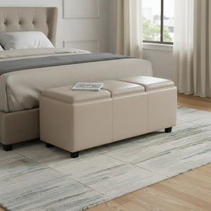 HomeRoots 42" Elegant Dark Brown & Cream Upholstery Storage Ottoman – Versatile Seating & Hidden Storage Solution! 640176