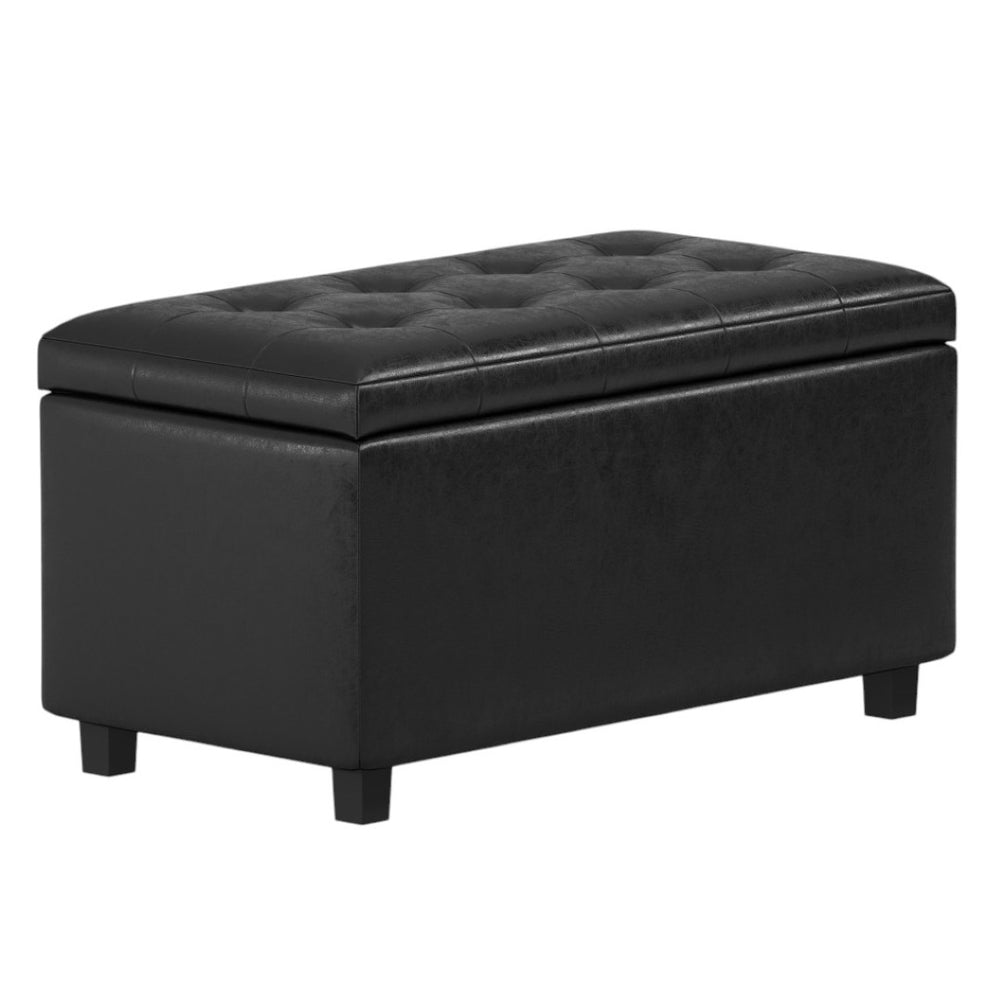 HomeRoots 34" Dark Brown and Black Upholstery Storage Ottoman - Stylish Multi-Purpose Footrest and Seat 640179