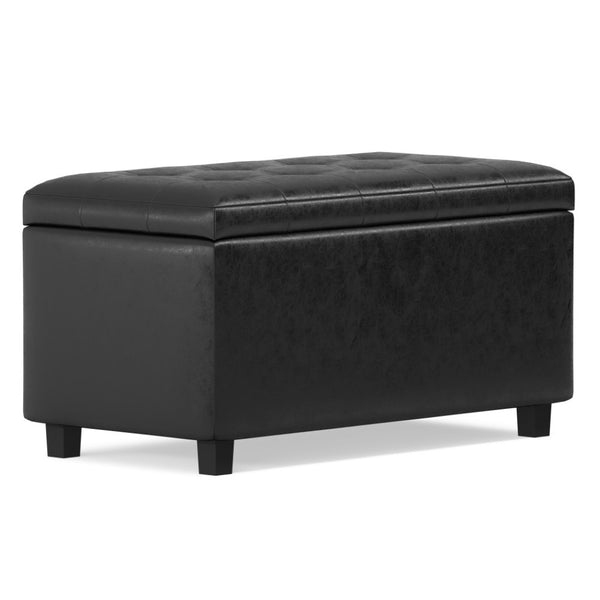 HomeRoots 34" Dark Brown and Black Upholstery Storage Ottoman - Stylish Multi-Purpose Footrest and Seat 640179