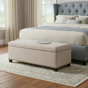 HomeRoots 48" Chic Dark Brown & Café Noir Upholstered Storage Ottoman - Versatile Seating & Hidden Storage Solution 640180