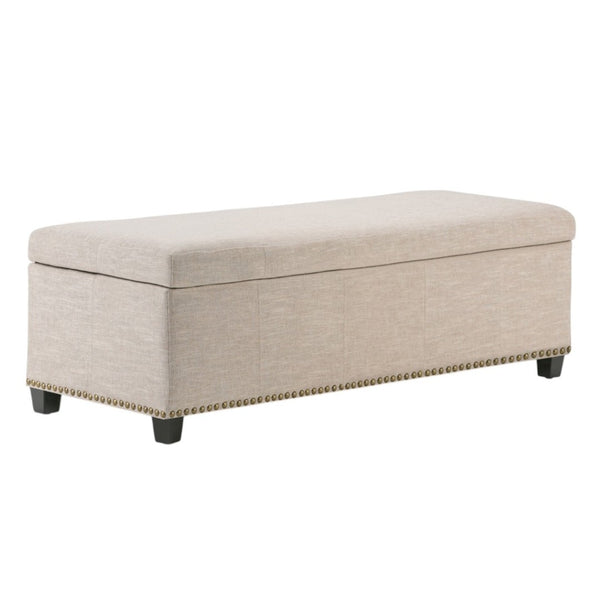 HomeRoots 48" Chic Dark Brown & Café Noir Upholstered Storage Ottoman - Versatile Seating & Hidden Storage Solution 640180