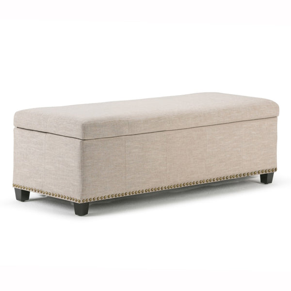 HomeRoots 48" Chic Dark Brown & Café Noir Upholstered Storage Ottoman - Versatile Seating & Hidden Storage Solution 640180