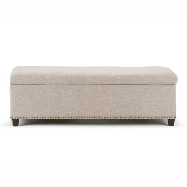 HomeRoots 48" Chic Dark Brown & Café Noir Upholstered Storage Ottoman - Versatile Seating & Hidden Storage Solution 640180