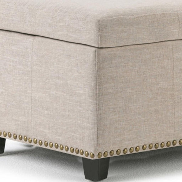 HomeRoots 48" Chic Dark Brown & Café Noir Upholstered Storage Ottoman - Versatile Seating & Hidden Storage Solution 640180