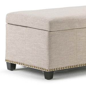 HomeRoots 48" Chic Dark Brown & Café Noir Upholstered Storage Ottoman - Versatile Seating & Hidden Storage Solution 640180