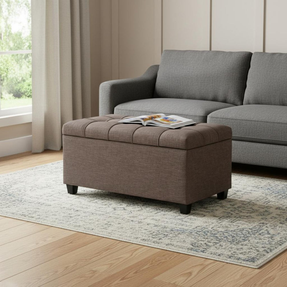 HomeRoots 33" Espresso and Fawn Upholstered Storage Ottoman - Stylish Seating and Smart Storage for Any Room 640184