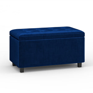 HomeRoots 34" Stylish Dark Brown and Blue Upholstery Storage Ottoman - Versatile Seating and Hidden Storage 640185