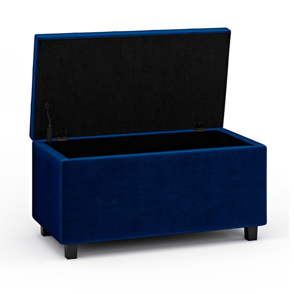 HomeRoots 34" Stylish Dark Brown and Blue Upholstery Storage Ottoman - Versatile Seating and Hidden Storage 640185