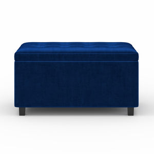 HomeRoots 34" Stylish Dark Brown and Blue Upholstery Storage Ottoman - Versatile Seating and Hidden Storage 640185