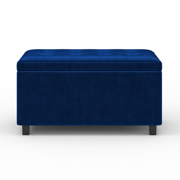 HomeRoots 34" Stylish Dark Brown and Blue Upholstery Storage Ottoman - Versatile Seating and Hidden Storage 640185