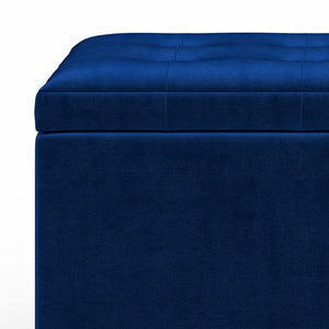 HomeRoots 34" Stylish Dark Brown and Blue Upholstery Storage Ottoman - Versatile Seating and Hidden Storage 640185