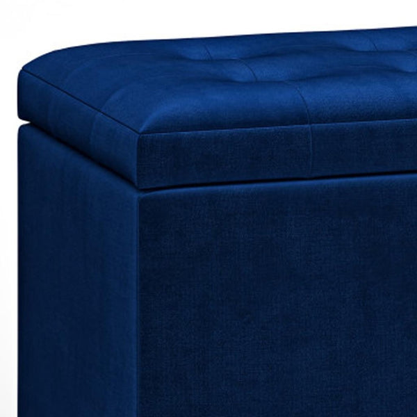 HomeRoots 34" Stylish Dark Brown and Blue Upholstery Storage Ottoman - Versatile Seating and Hidden Storage 640185