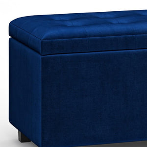 HomeRoots 34" Stylish Dark Brown and Blue Upholstery Storage Ottoman - Versatile Seating and Hidden Storage 640185