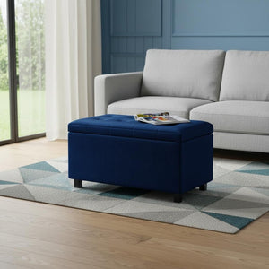 HomeRoots 34" Stylish Dark Brown and Blue Upholstery Storage Ottoman - Versatile Seating and Hidden Storage 640185